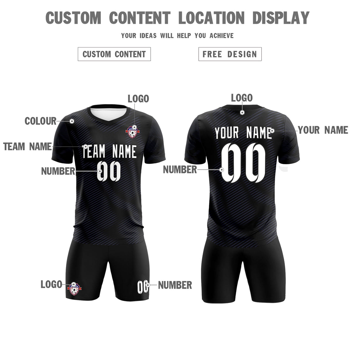 Custom Black Purple Training Uniform For Men Soccer Sets Jersey
