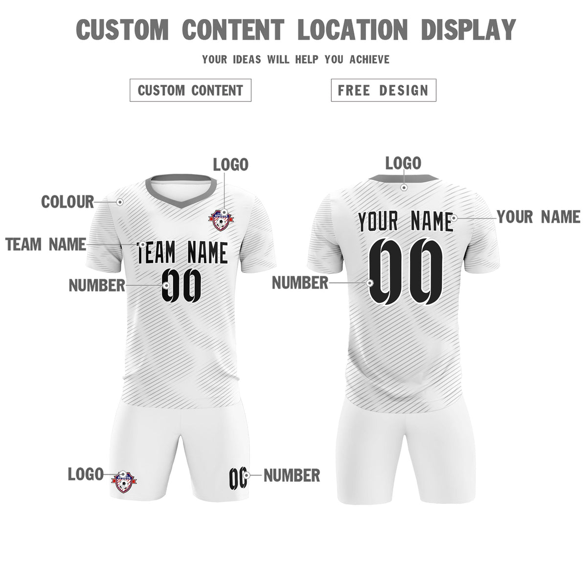 Custom White Gray Training Uniform For Men Soccer Sets Jersey