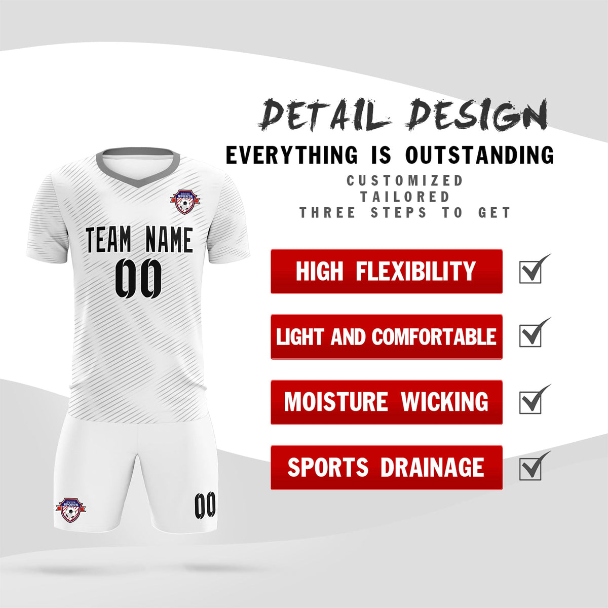 Custom White Gray Training Uniform For Men Football Sets Jersey