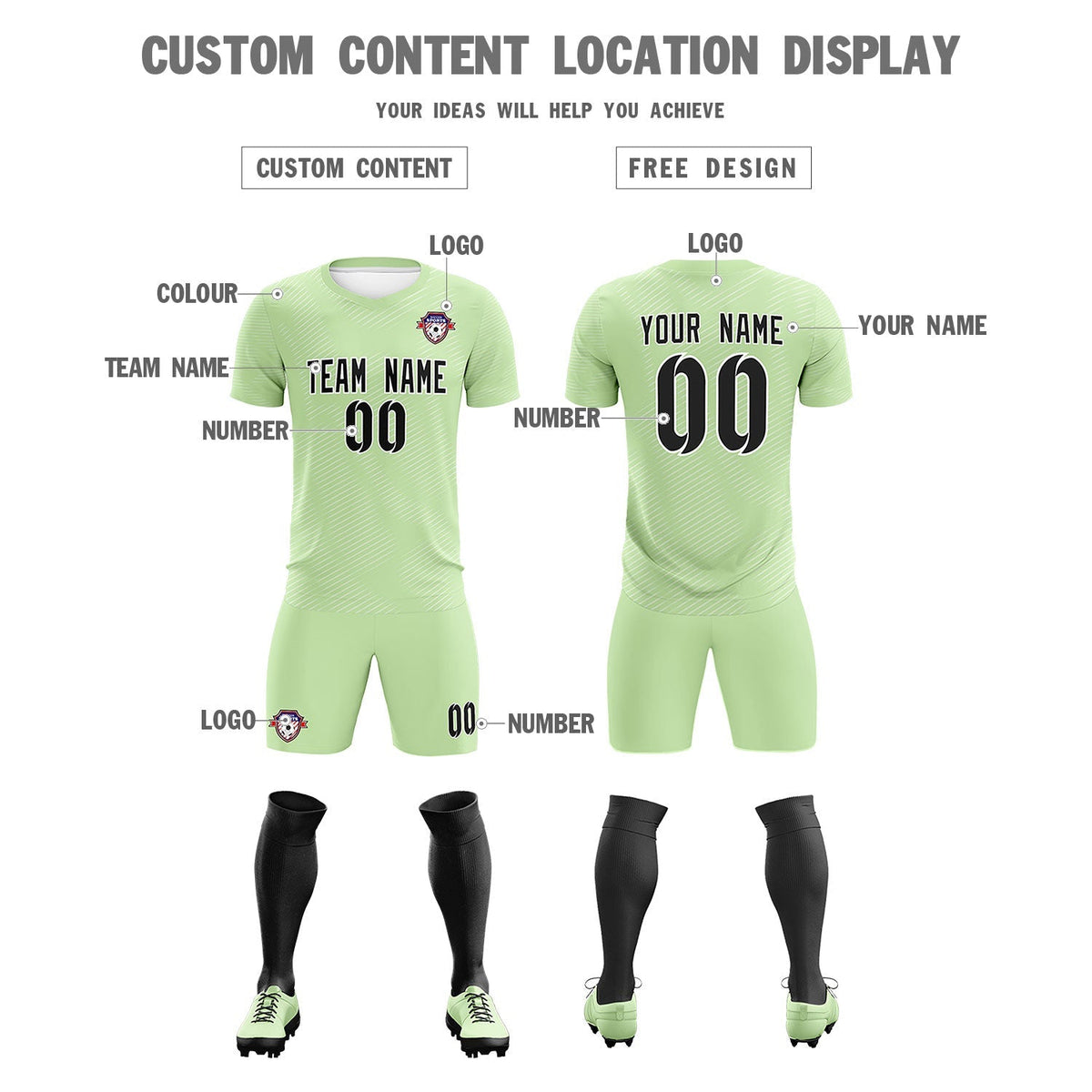 Custom Green White Training Uniform For Men Football Sets Jersey