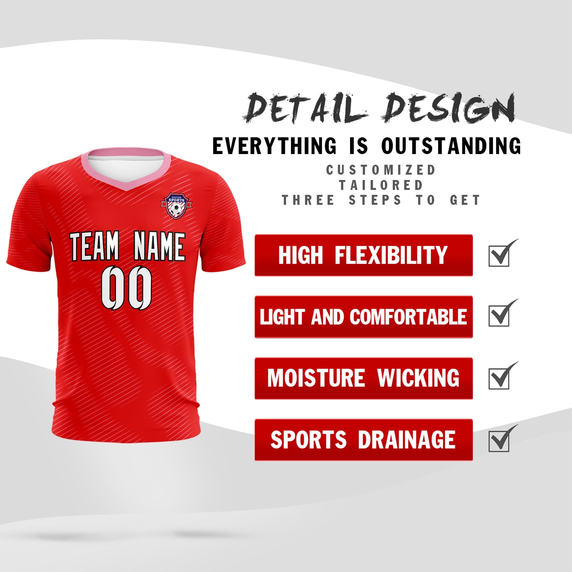 Custom Red Light Pink Training Uniform For Men Soccer Sets Jersey