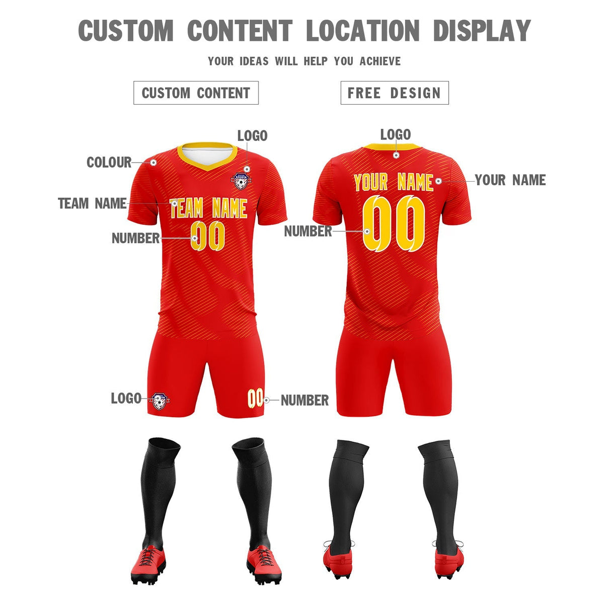 Custom Red Gold Training Uniform For Men Football Sets Jersey