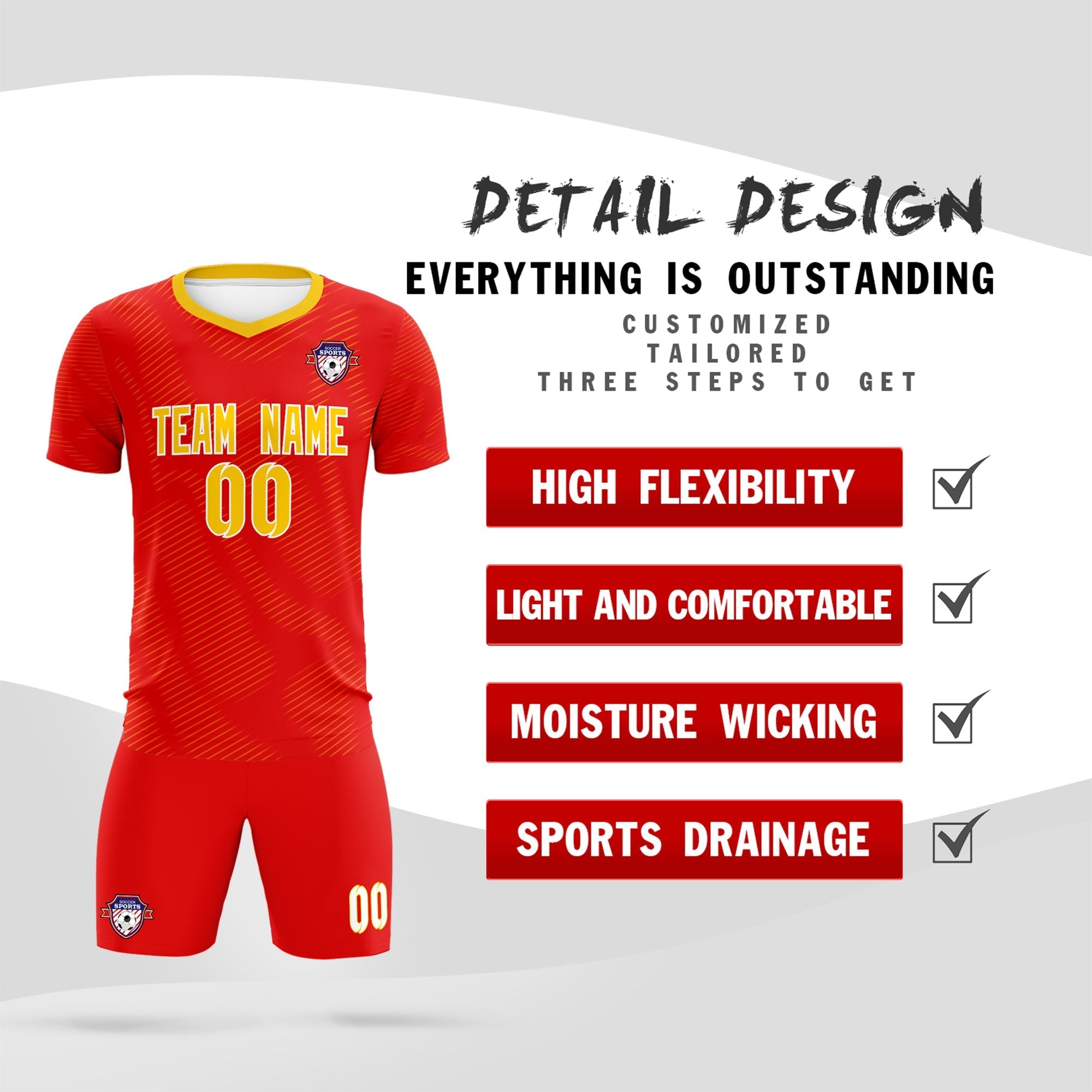Custom Red Gold Training Uniform For Men Soccer Sets Jersey
