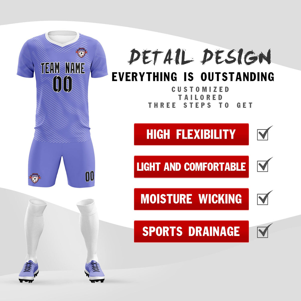 Custom Light Purple White Training Uniform For Men Football Sets Jersey