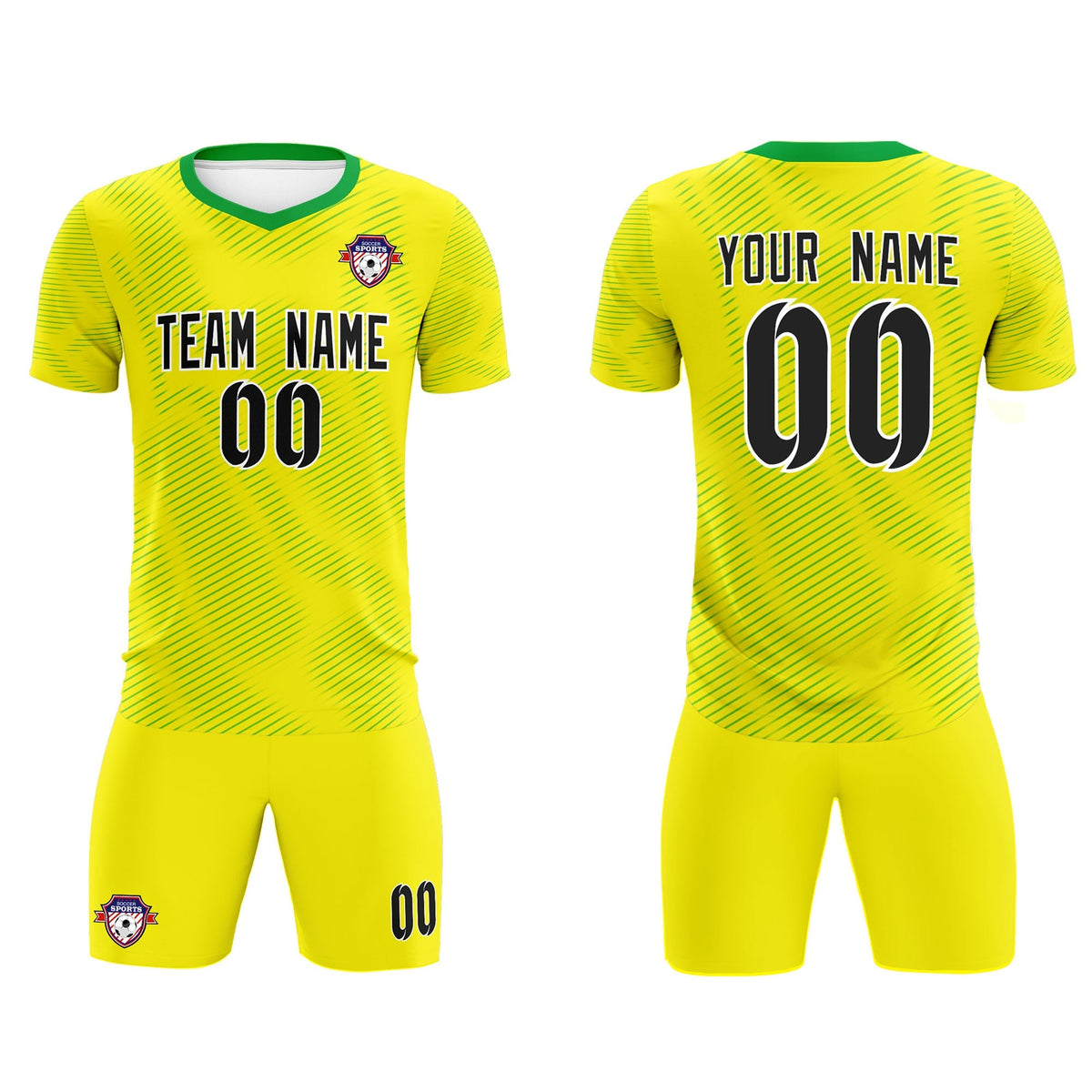Custom Gold Kelly Green Training Uniform For Men Football Sets Jersey