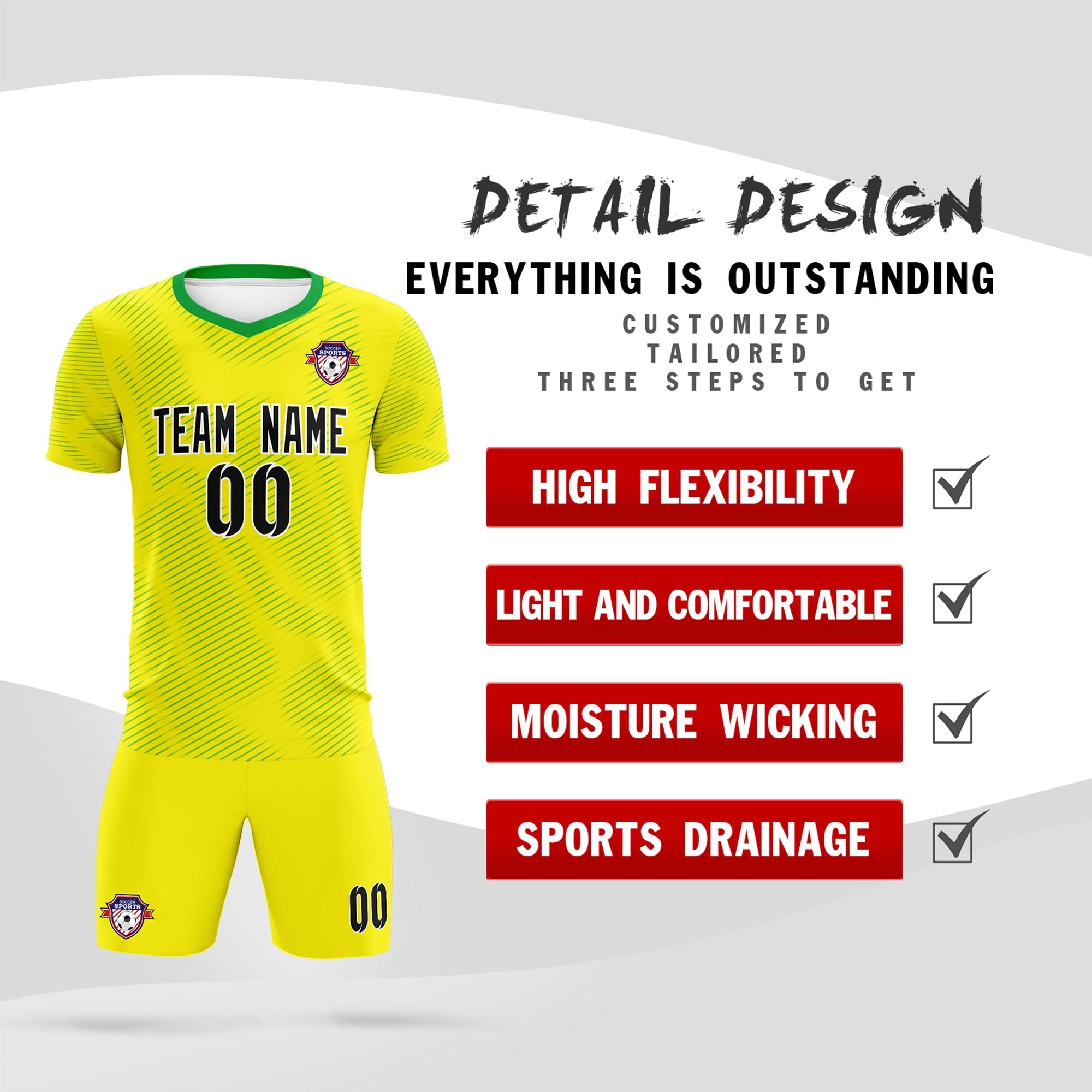 Custom Gold Kelly Green Training Uniform For Men Soccer Sets Jersey