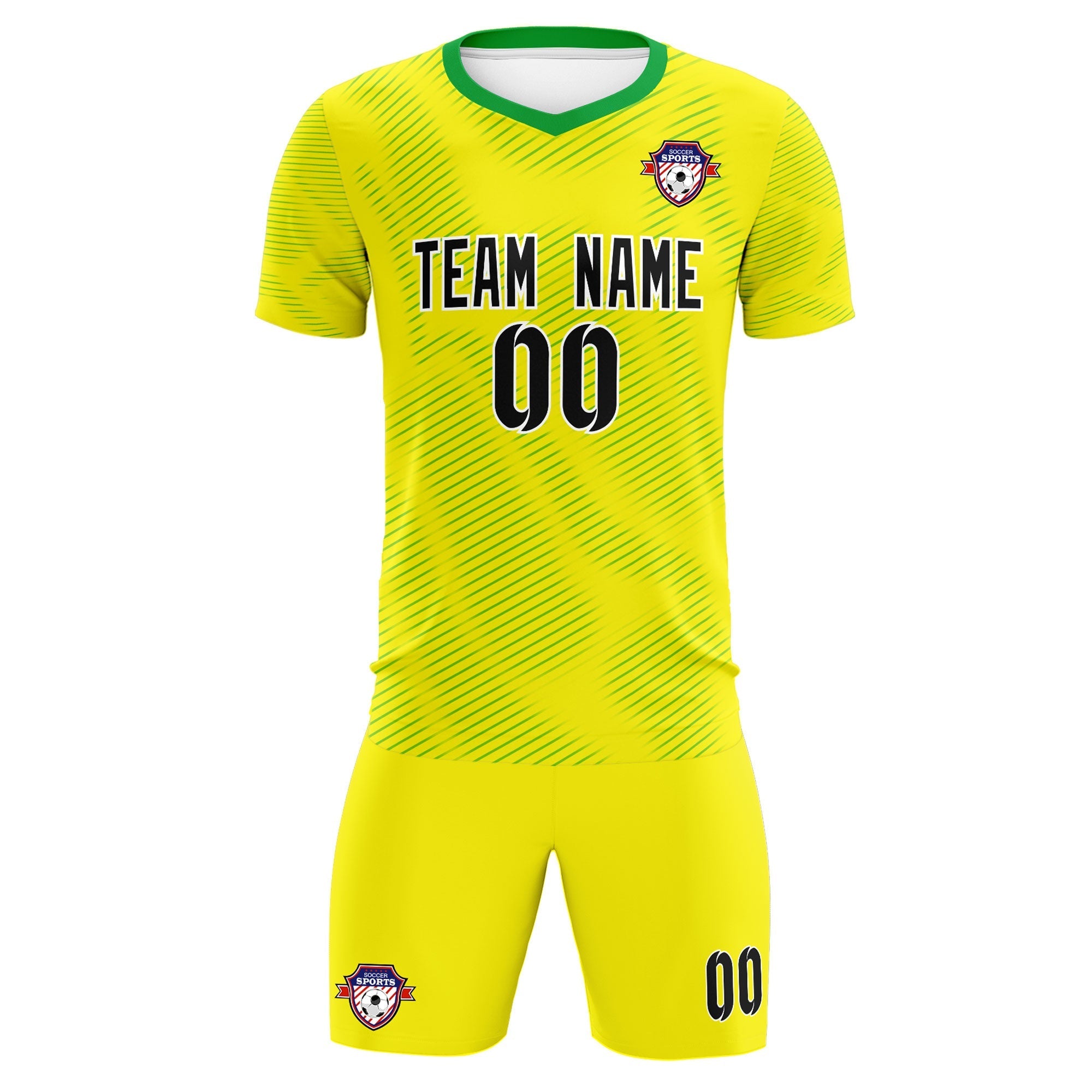 Custom Gold Kelly Green Training Uniform For Men Soccer Sets Jersey