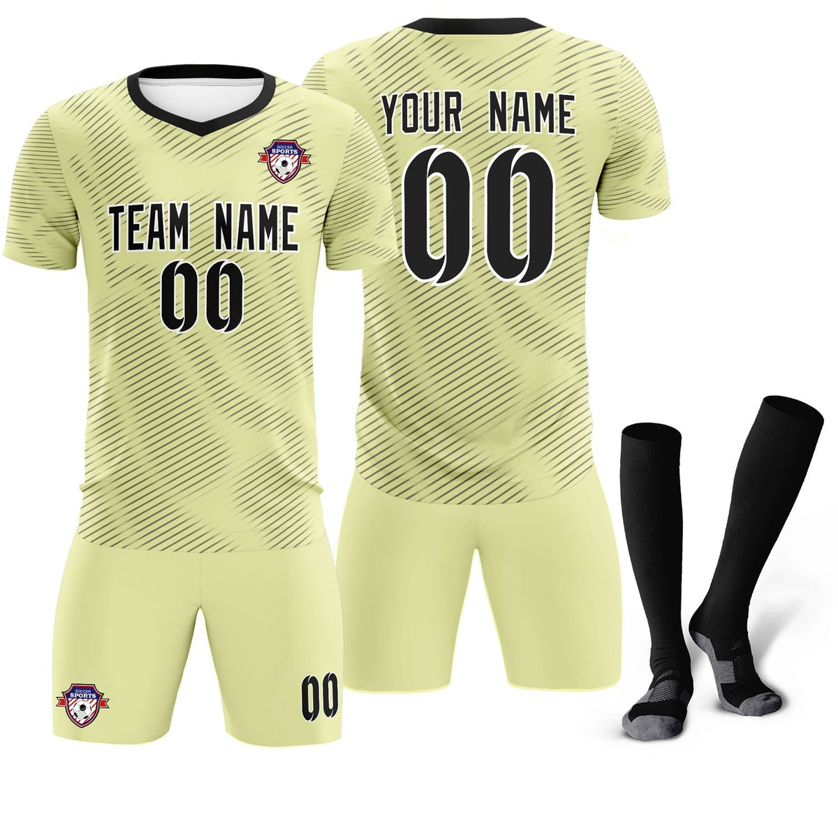 Custom Cream Black Training Uniform For Men Football Sets Jersey
