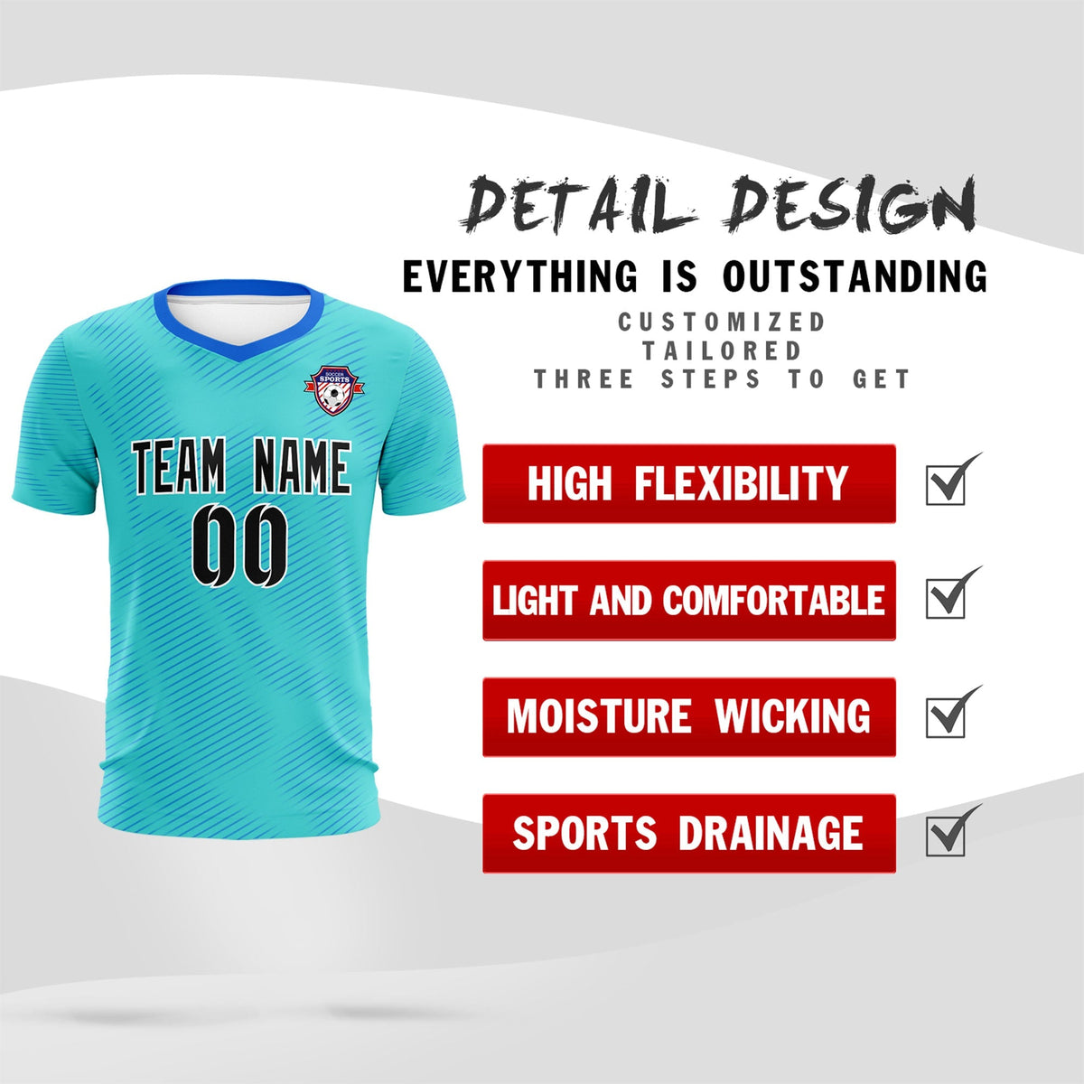 Custom Sky Blue Powder Blue Training Uniform For Men Football Sets Jersey