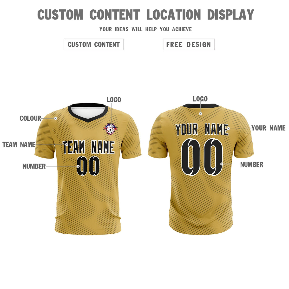 Custom Old Gold Black Training Uniform For Men Football Sets Jersey