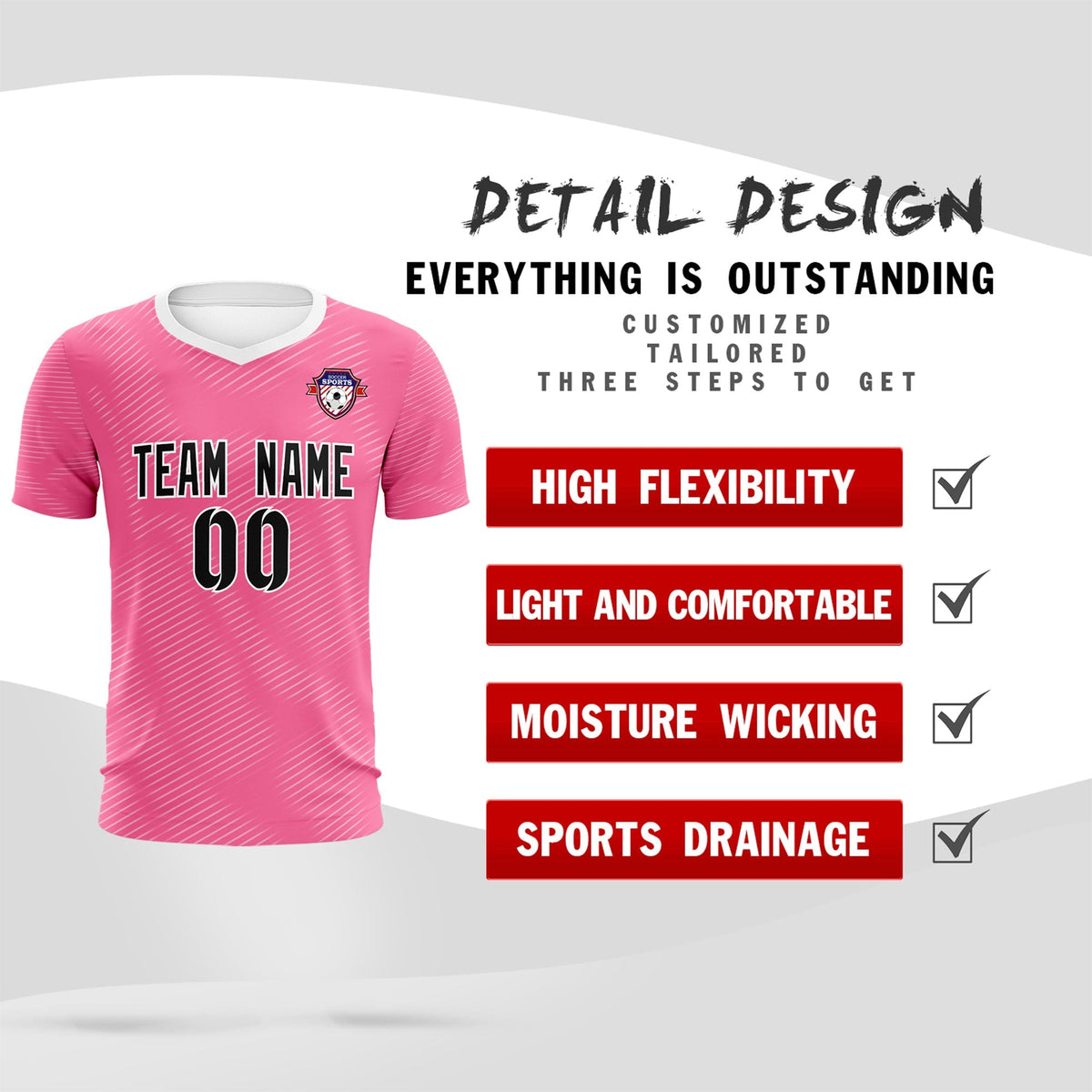 Custom Pink White Training Uniform For Men Football Sets Jersey