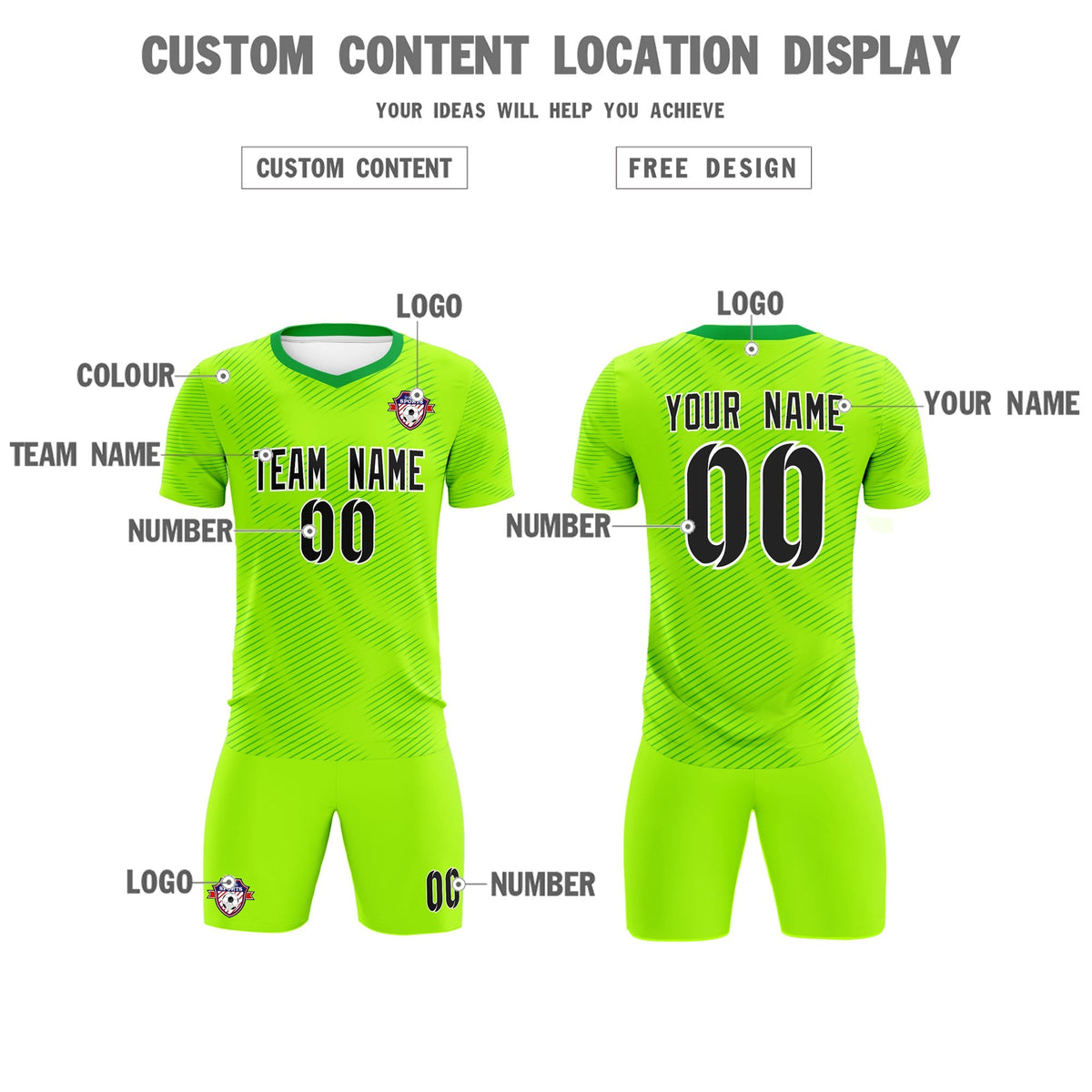 Custom Neon Green Kelly Green Training Uniform For Men Football Sets Jersey