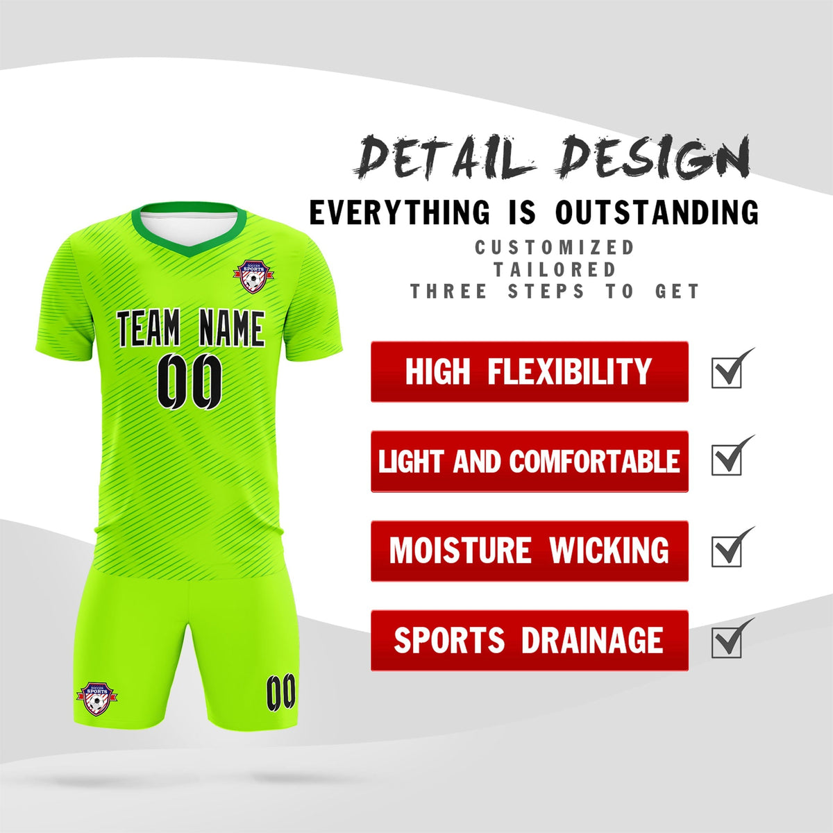 Custom Neon Green Kelly Green Training Uniform For Men Football Sets Jersey