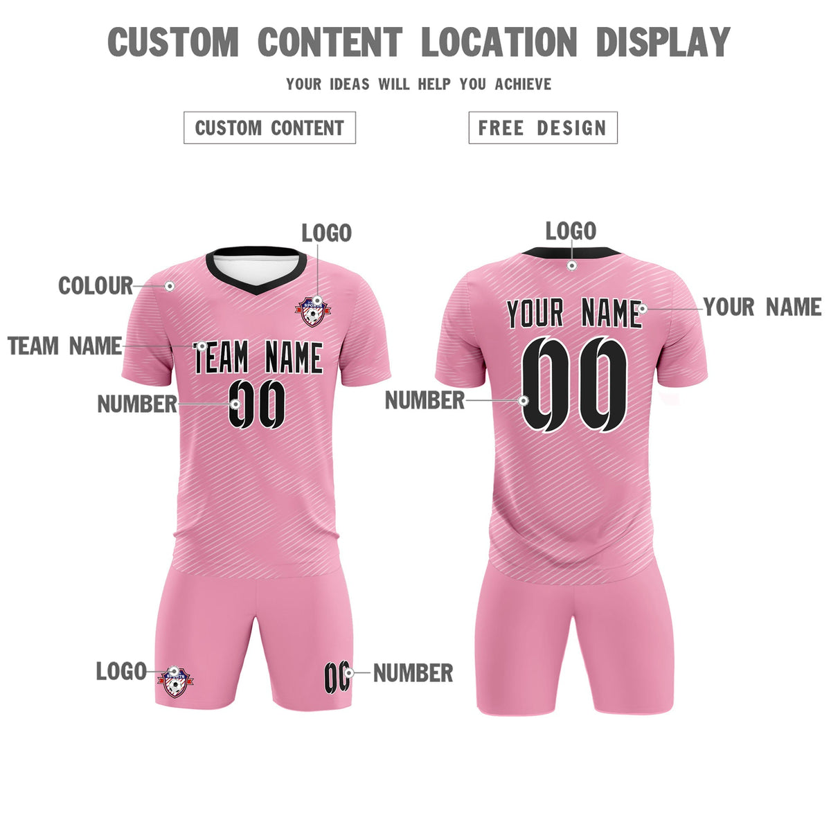 Custom Light Pink White Training Uniform For Men Soccer Sets Jersey