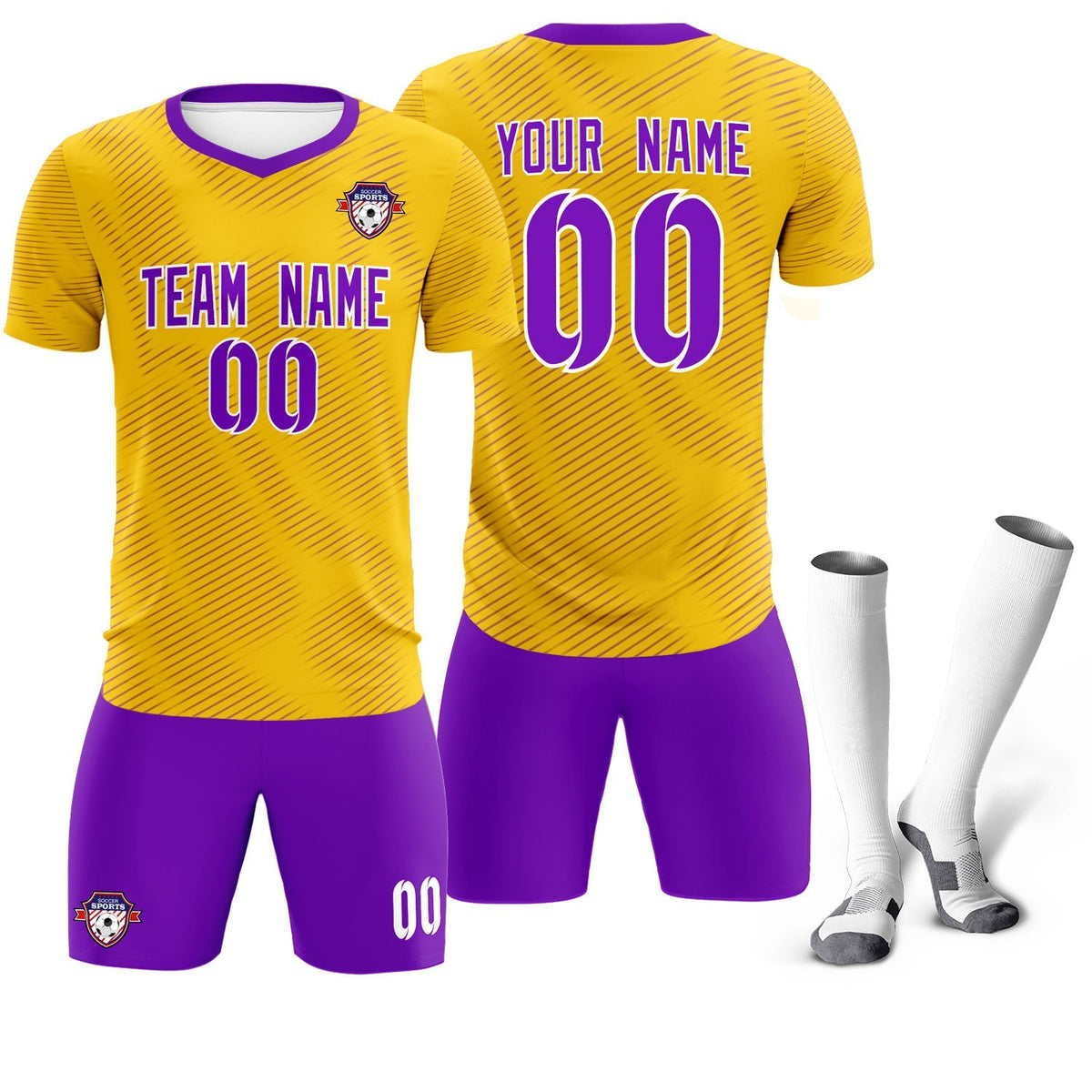 Custom Gold Purple Training Uniform For Men Soccer Sets Jersey