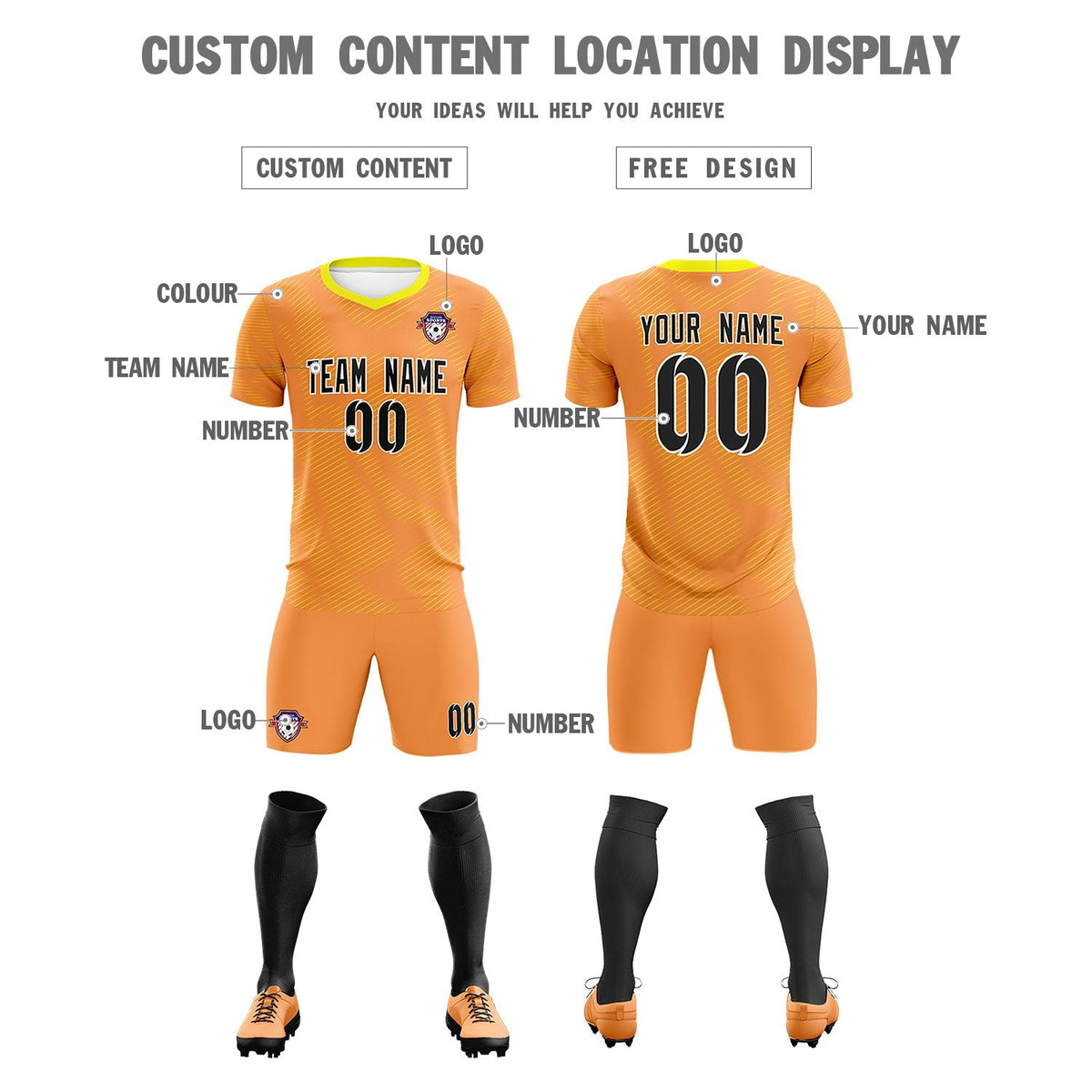 Custom Light Orange Gold Training Uniform For Men Soccer Sets Jersey