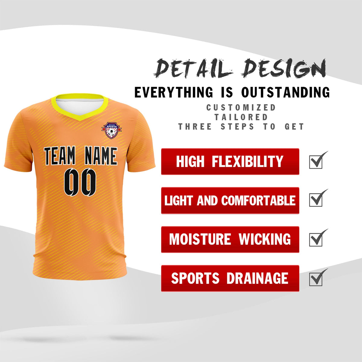 Custom Light Orange Gold Training Uniform For Men Soccer Sets Jersey