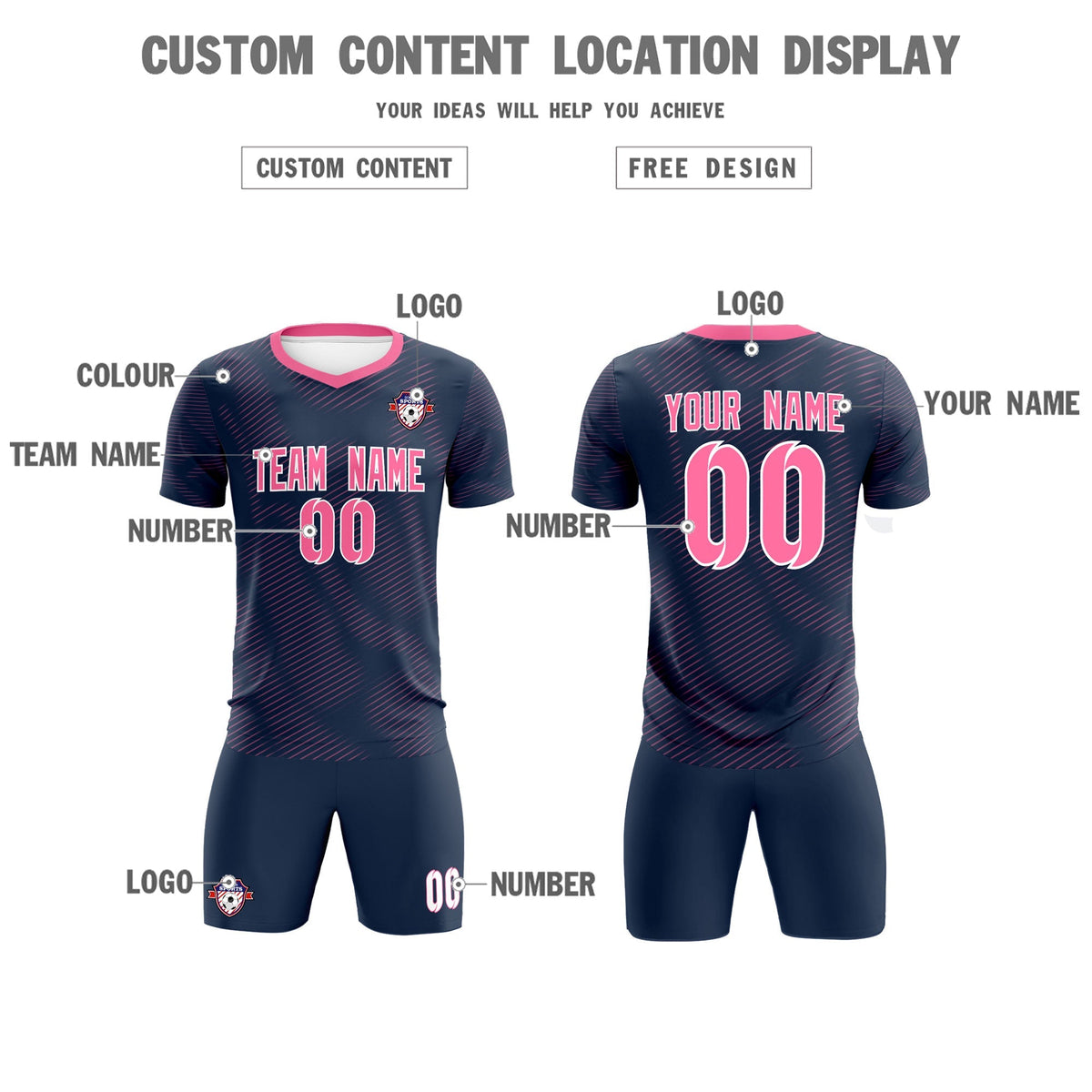 Custom Navy Pink Training Uniform For Men Soccer Sets Jersey