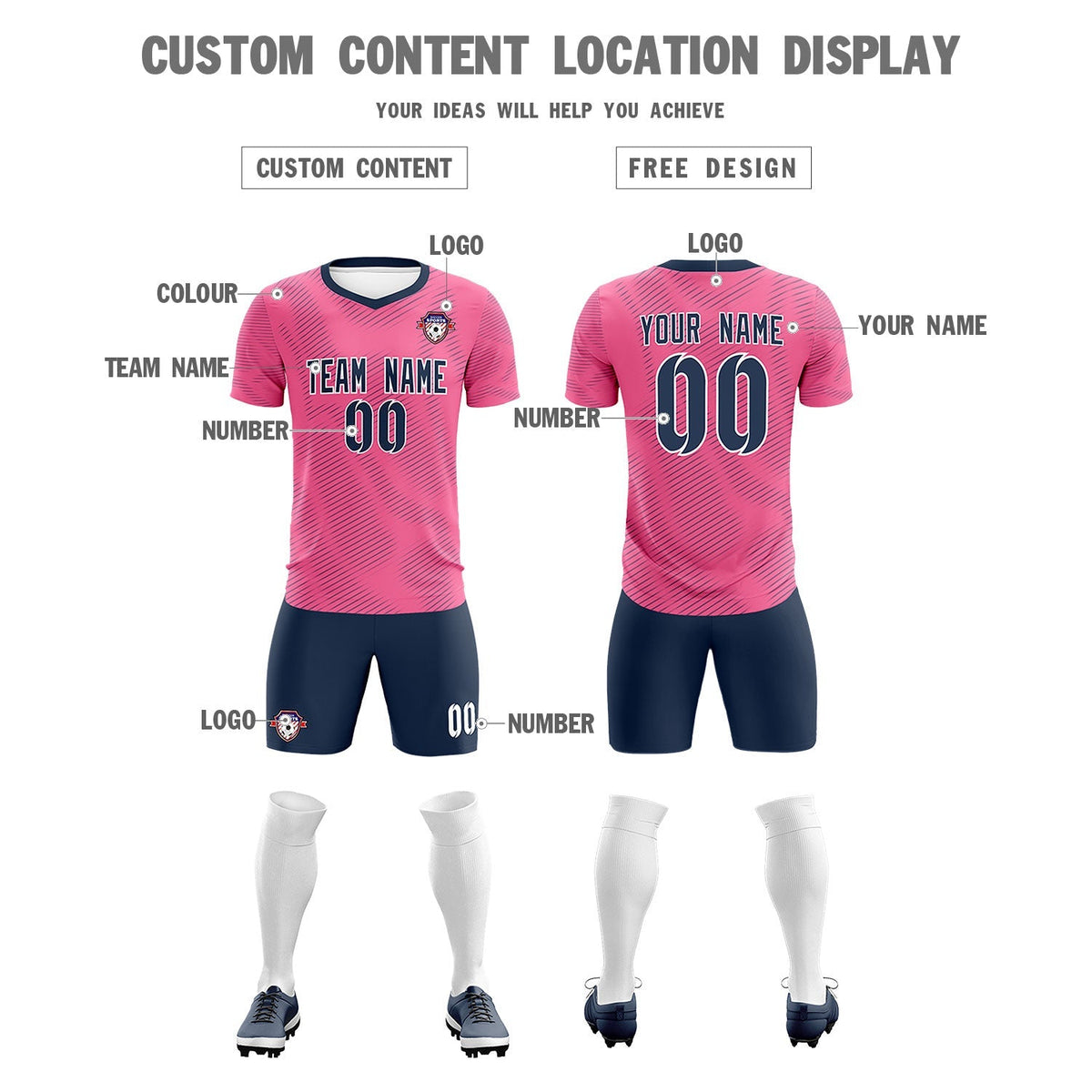 Custom Pink Navy Training Uniform For Men Soccer Sets Jersey