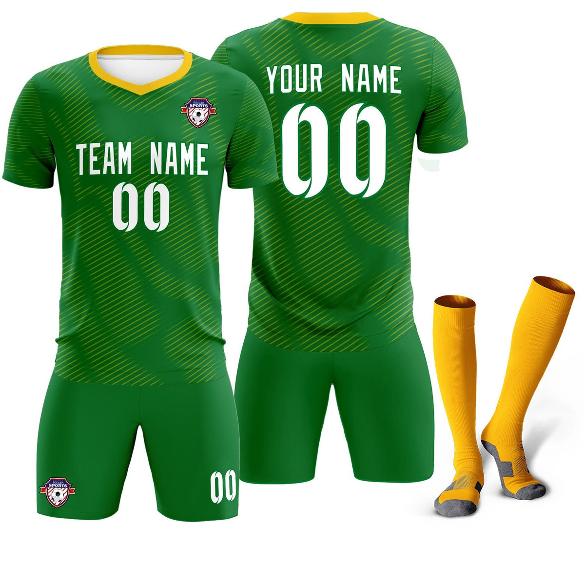 Custom Kelly Green Yellow Training Uniform For Men Soccer Sets Jersey