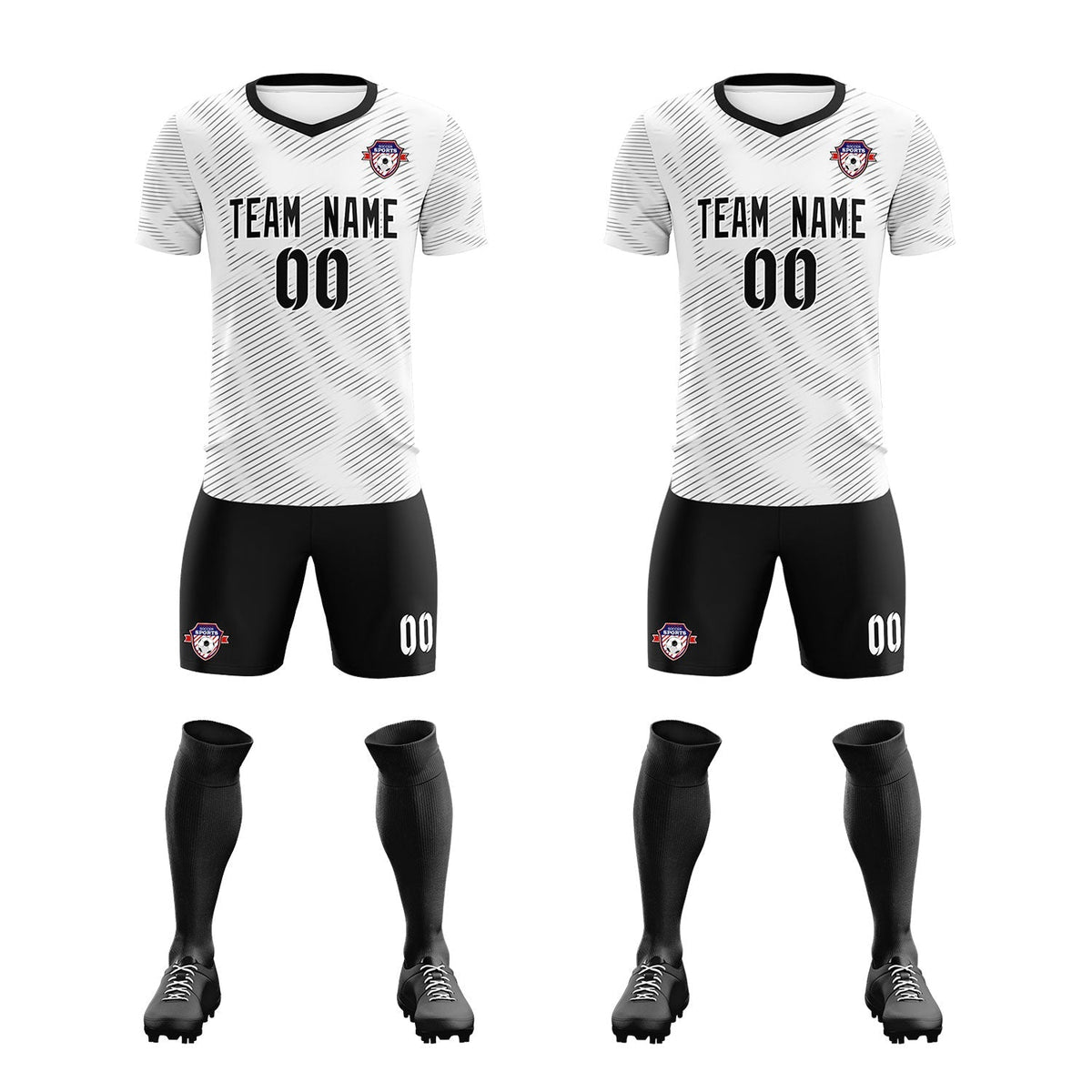 Custom White Black Training Uniform For Men Soccer Sets Jersey