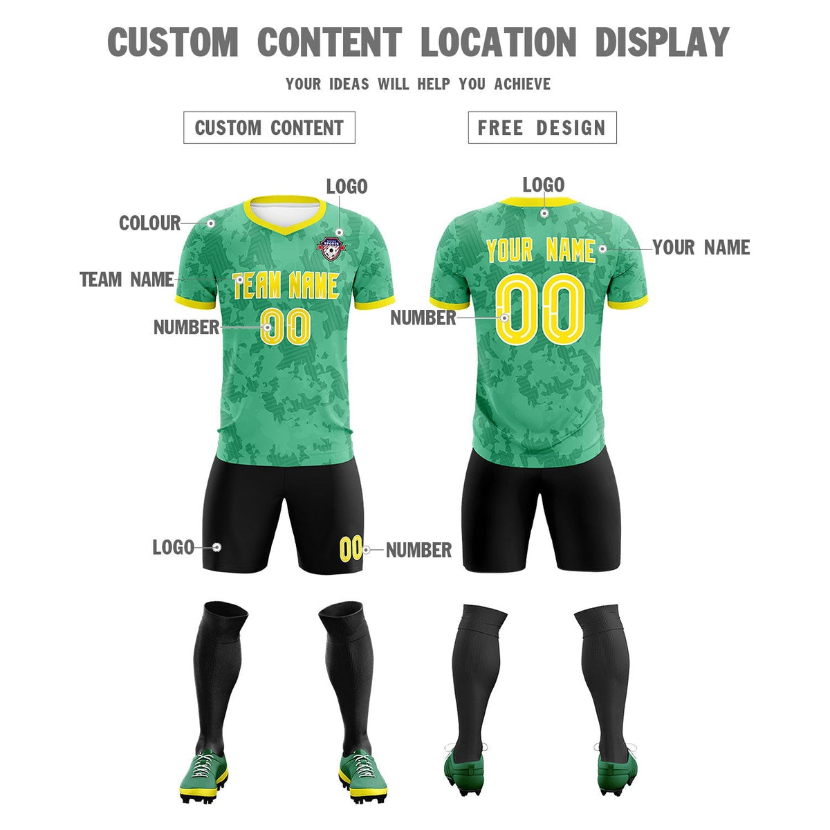 Custom Green Camo sports Football Kit Jersey