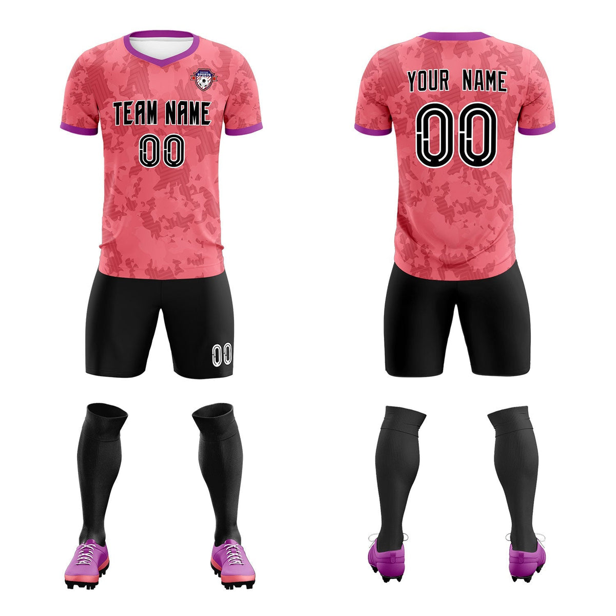 Custom Light Red Camo sports Soccer Tops/Sets Jersey