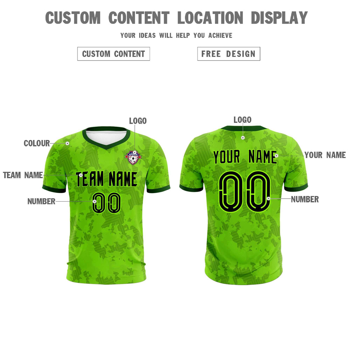 Custom Green Camo sports Soccer Tops/Sets Jersey