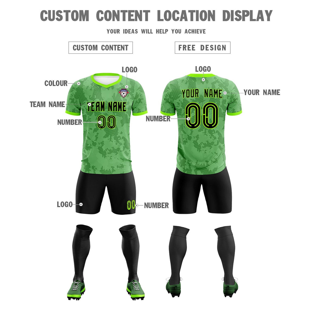 Custom Green Camo sports Football Kit Jersey