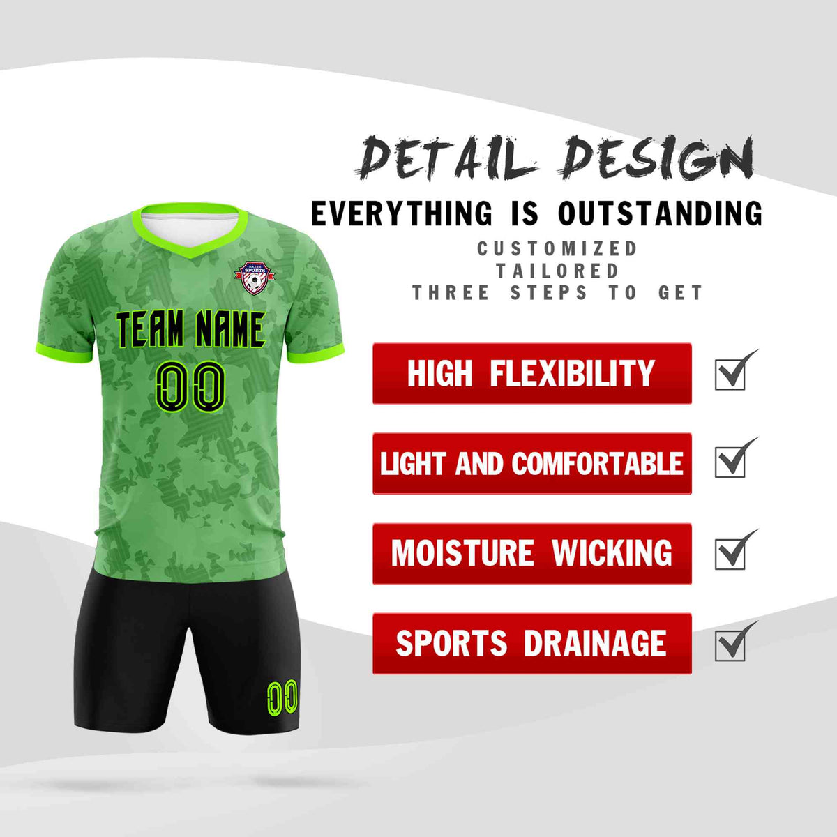 Custom Green Camo sports Football Kit Jersey