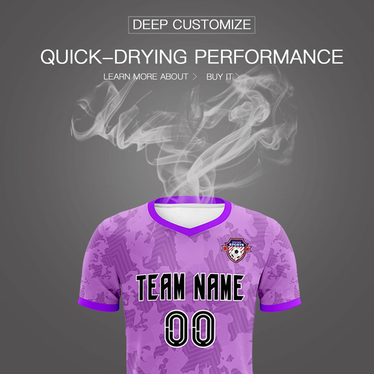 Custom Light Purple Camo sports Soccer Tops/Sets Jersey