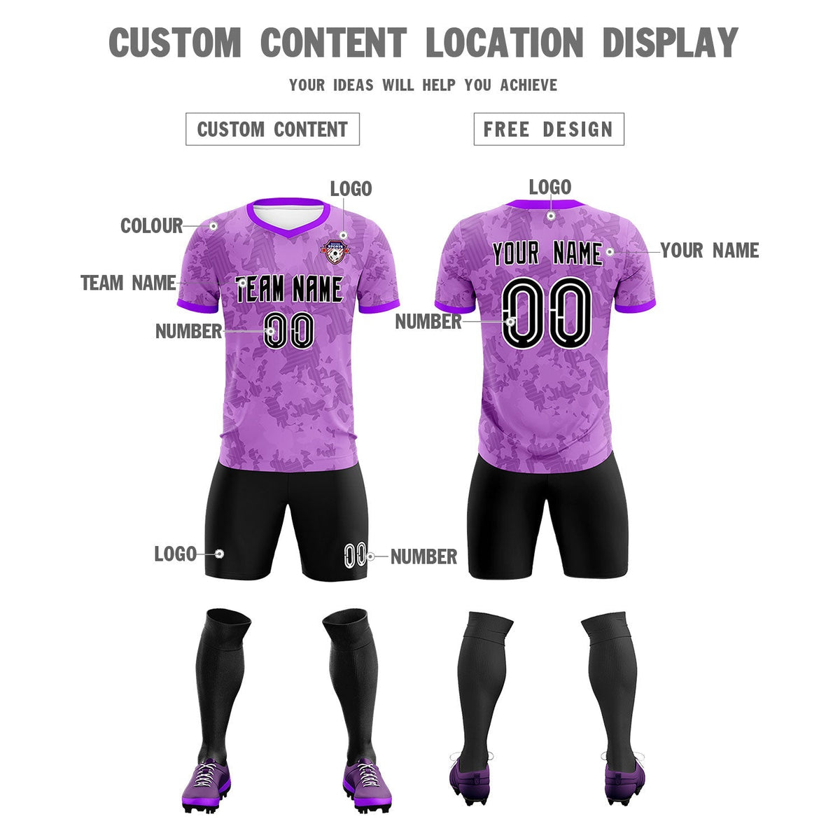 Custom Light Purple Camo sports Soccer Tops/Sets Jersey