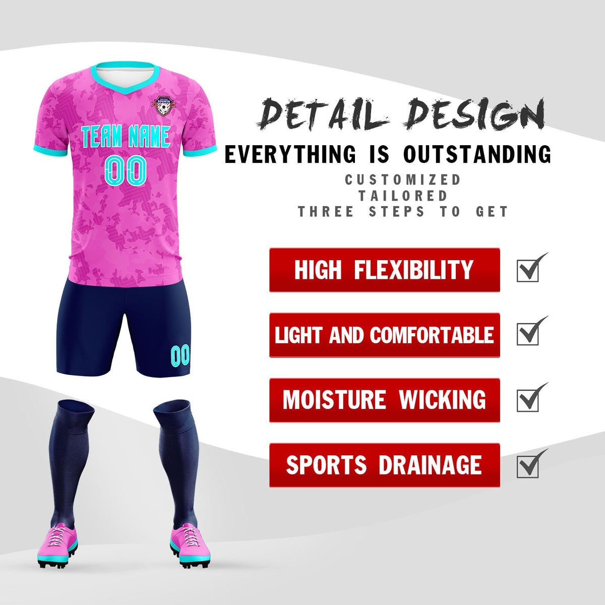 Custom Pink Camo sports Soccer Tops/Sets Jersey