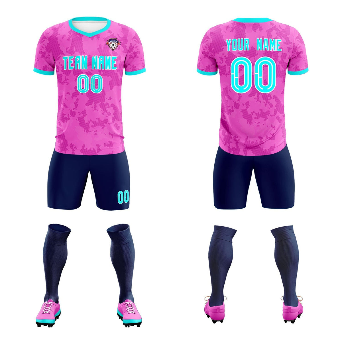 Custom Pink Camo sports Football Kit Jersey