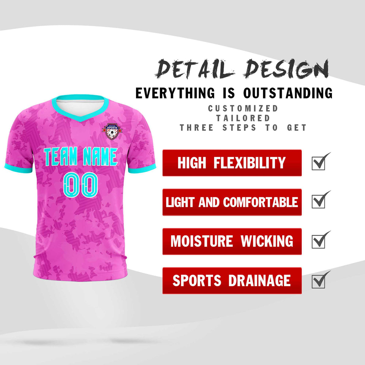 Custom Pink Camo sports Soccer Tops/Sets Jersey