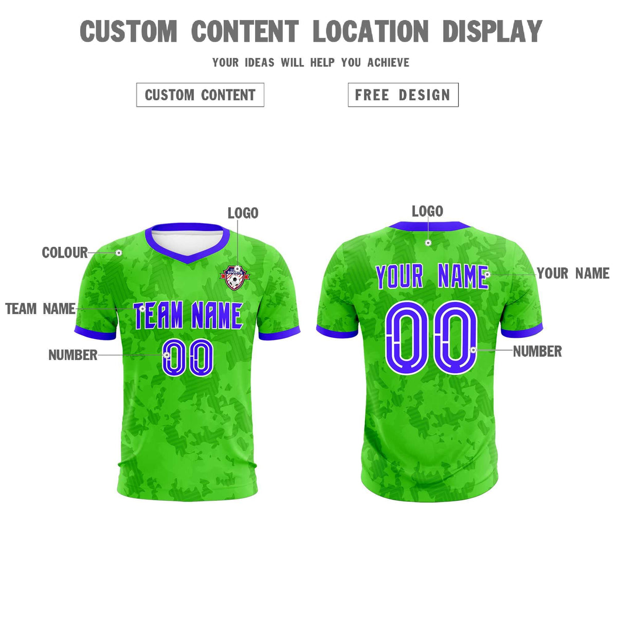 Custom Neon Green Camo sports Soccer Tops/Sets Jersey