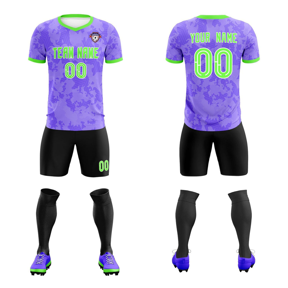 Custom Light Purple Camo sports Soccer Tops/Sets Jersey