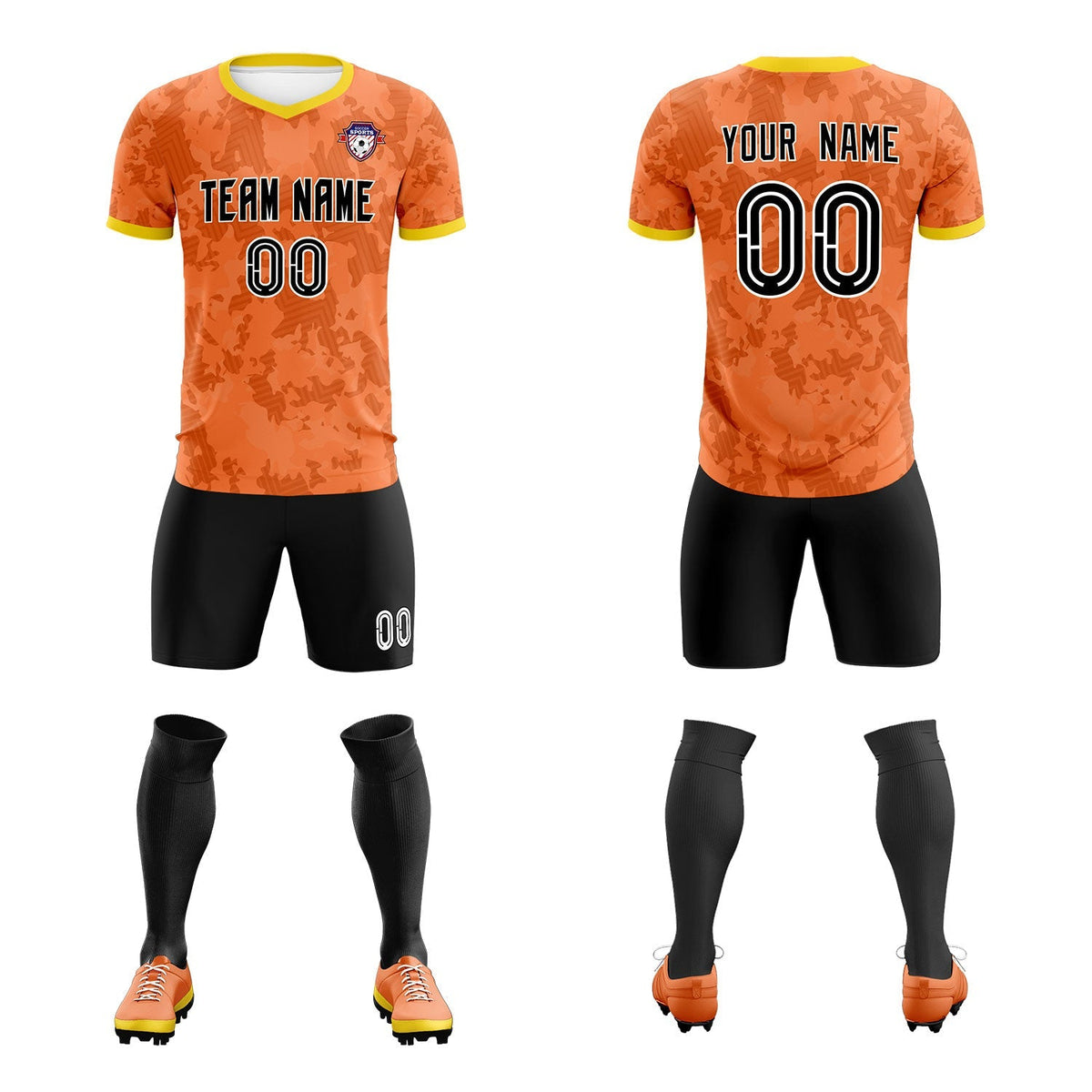 Custom Orange Camo sports Football Kit Jersey