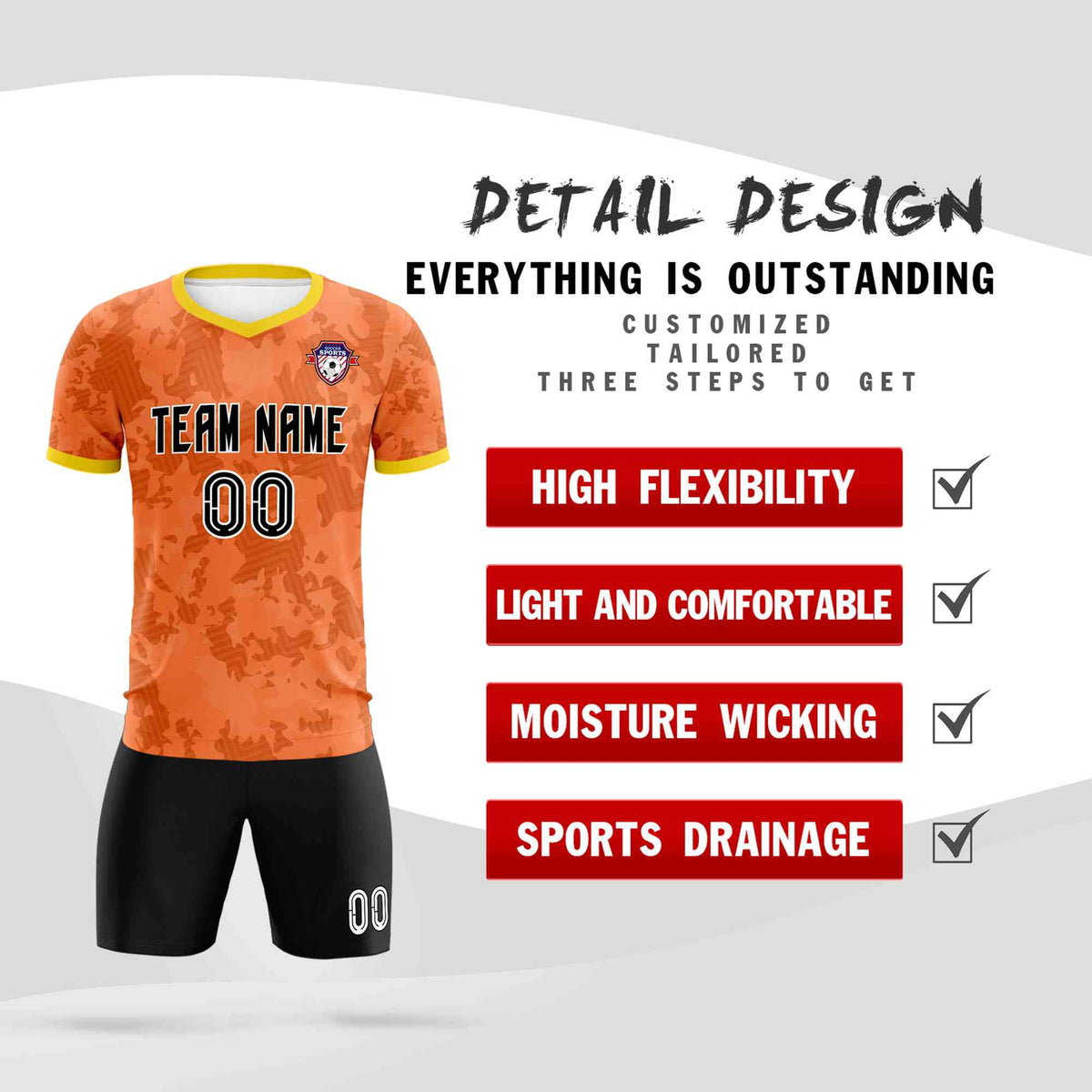 Custom Orange Camo sports Football Kit Jersey