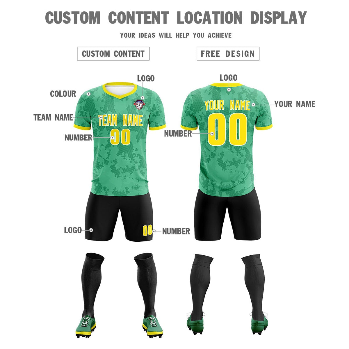 Custom Green Camo sports Football Kit Jersey