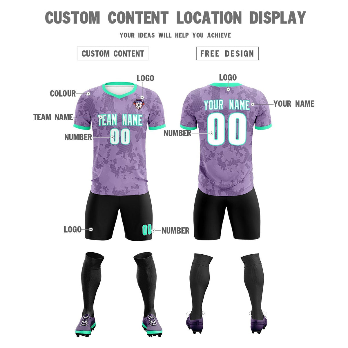 Custom Light Purple Camo sports Soccer Tops/Sets Jersey
