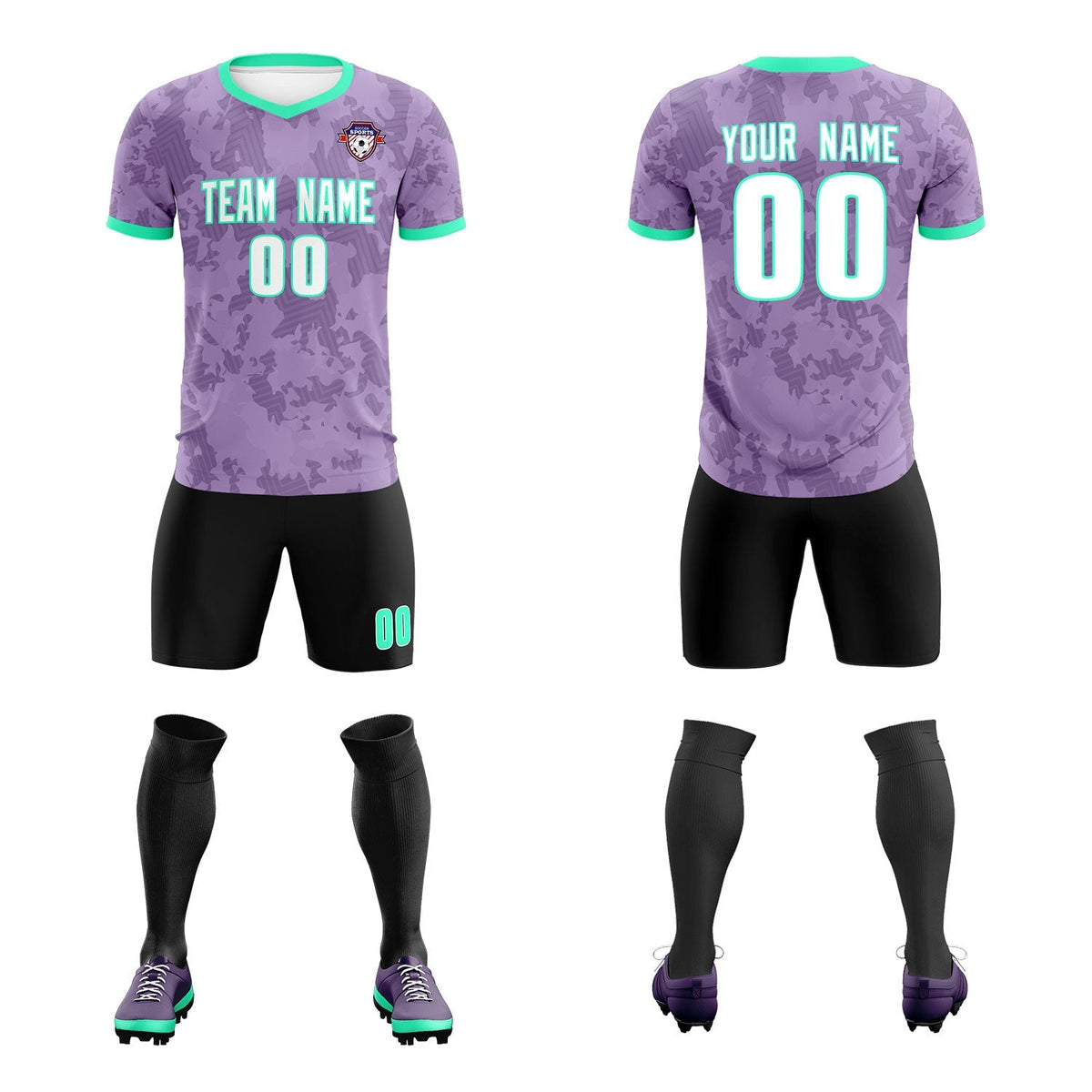 Custom Light Purple Camo sports Soccer Tops/Sets Jersey