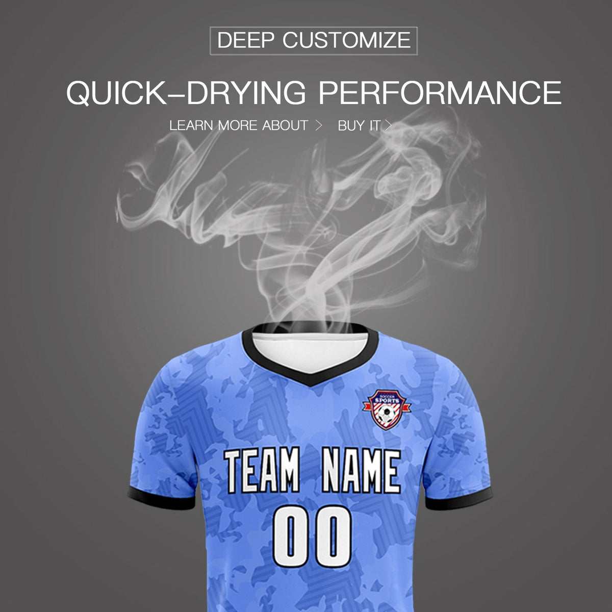 Custom Light Blue Camo sports Soccer Tops/Sets Jersey