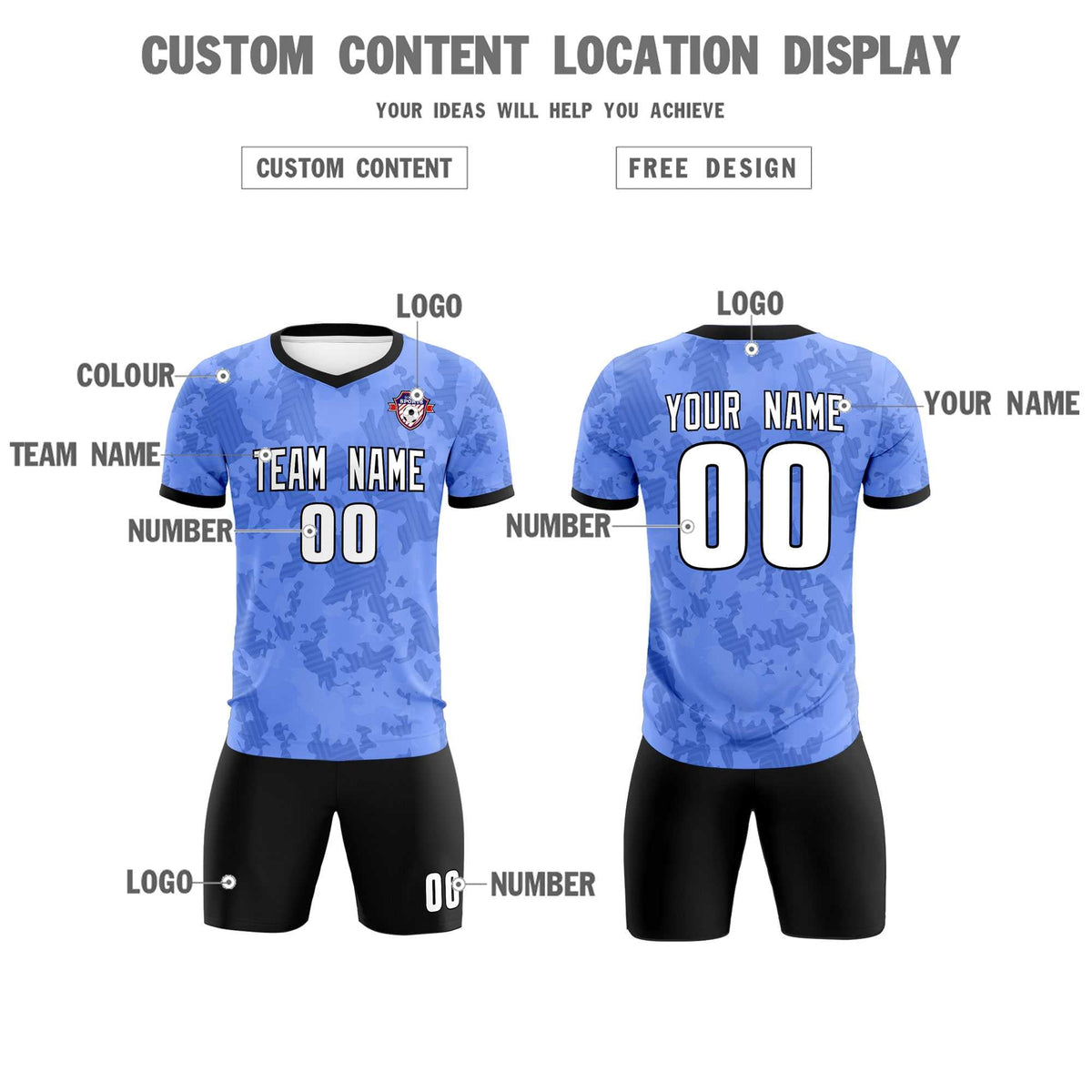 Custom Light Blue Camo sports Soccer Tops/Sets Jersey