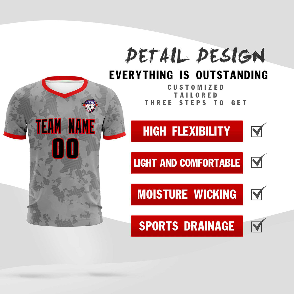 Custom Dark Gray Camo sports Soccer Tops/Sets Jersey
