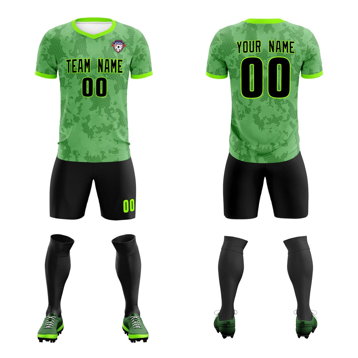Custom Green Camo sports Football Kit Jersey