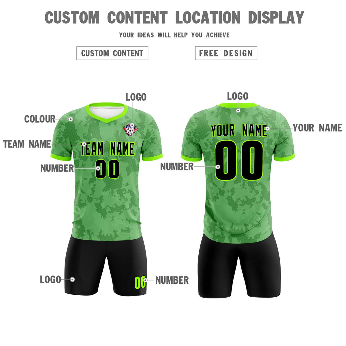Custom Green Camo sports Football Kit Jersey