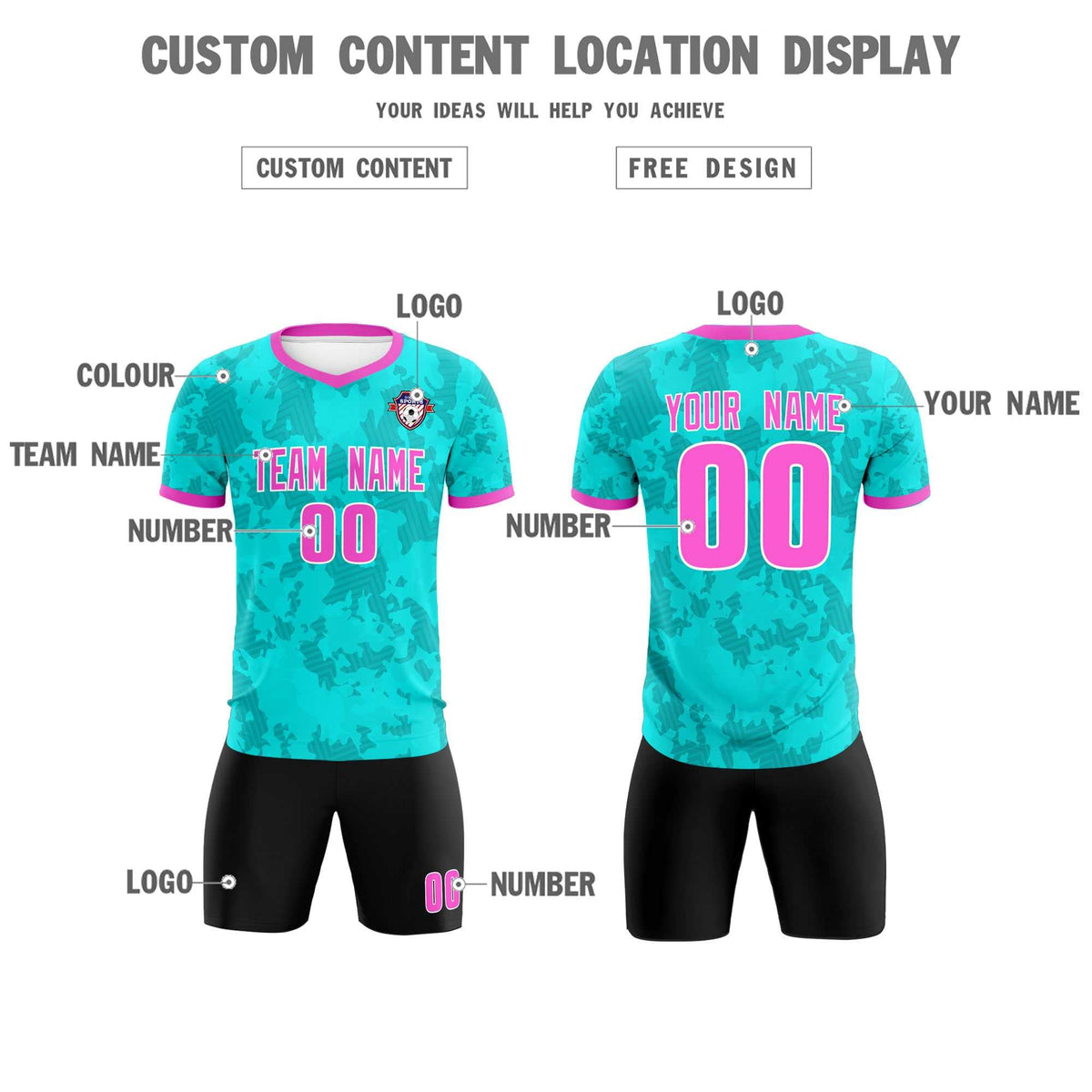 Custom Aqua Camo sports Soccer Tops/Sets Jersey