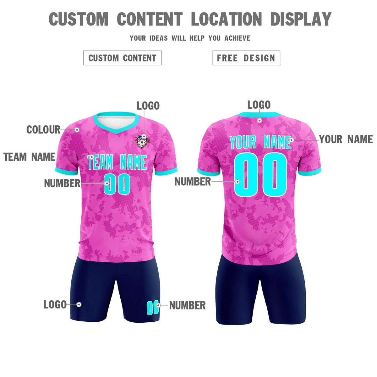 Custom Pink Camo sports Soccer Tops/Sets Jersey