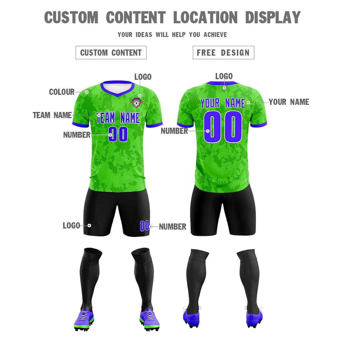 Custom Neon Green Camo sports Soccer Tops/Sets Jersey